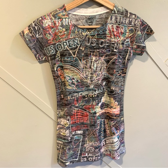 USTA US Open Collage Blackout Black Burnout Print Short Sleeve T-Shirt Size S - Picture 3 of 8